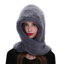 Winter Hats for Woman Fall Cap Warm Natural Fur Hat with Neck Scarves Bonnets Women Knitted Real Rex Rabbit Fur Hat Hooded Scarf