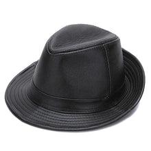 Men's Gentlemen's Fedora Hat Genuine 100% Cowhide Leather Trilby Cap Real Cowhide Leather Jazz Casual Autumn Winter Top Cap