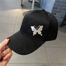 2025 New Ladies Fall New Versatile Cap Rhinestone Butterfly Sweat Absorbing Sunscreen Sun Hat Fashion Versatile Baseball Cap