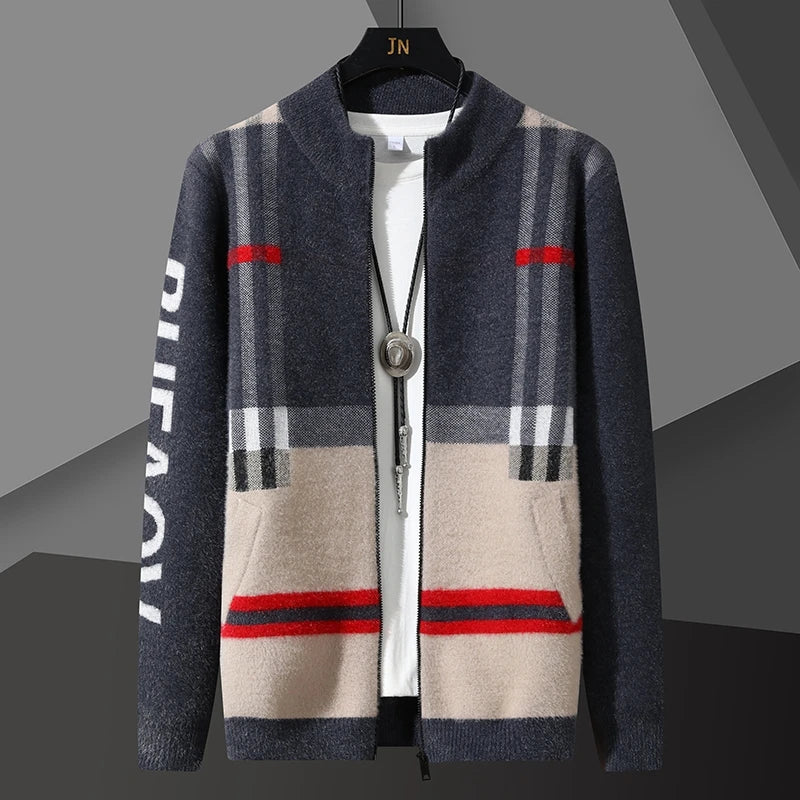 Knit Men 's Cardigan Sweater Coat Men Wool Cotton Sweatercoat Striped Fashion christmas Autumn Knitted Sweater Jacket