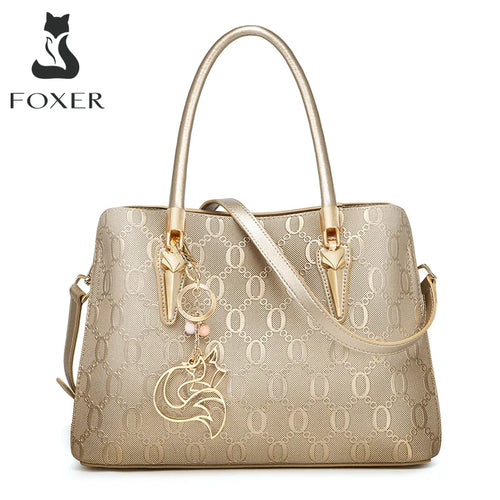 FOXER Female Split Leather Medium Zipper Handbag Lady Chic Shoulder Crossbody Bags