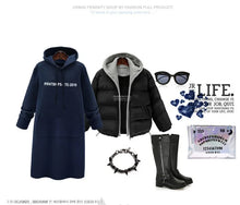 Loose Casual Hoodie Dress Women's Mid-Length Korean Style plus Size Print round Neck Empire Waist Long Sleeve Dress