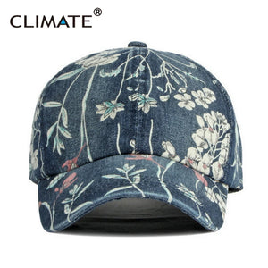 CLIMATE Floral Denim Baseball Cap Hat Women Fashion Flower Caps Denim Jeans