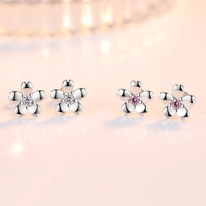 925 Sterling Silver New Jewelry Crystal Zircon Flower Stud Earrings