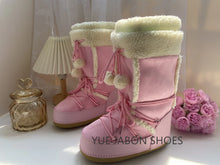 Women Snow Boots Warm Plush Comfortable Platform Shoes Lady Lace-up Mid-Calf Pink Boots Non-slip Winter Shoes Booties