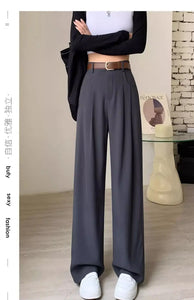 Fashion High Waist Wide Leg  Fall Baggy Black Trouser Office Ladies Full Length