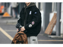 Mens American Heavyweight Padded Bomber Jacket Winter Warm Badge Patch Streetwear Fashion Trendy Coat Korean Hip Hop Parkas Male