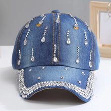 Baseball Cap for Women Sequins Rhinestone Droplets Casual Sports Cap Female Denim Cloth Adjustable Hat Sunshade Hip Hop