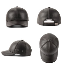FEINION Genuine Leather Unisex Baseball Cap 100% Leather Winter Structured Flat Adjustable Back Strap Hat