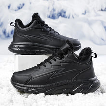 Black Leather Shoes for Men Height Increasing Winter Fashion Sneakers Plus Fur