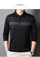 Men's  Warm  Long Sleeve Casual Polo  Business Style Stripe Printed Men's Top