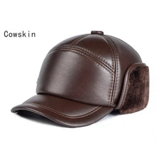Winter Men's  Hat Thicken Leather Cowhide Baseball Caps With Ears Warm Snapback Dad's Hats Sombrero De Cuero Del Hombre