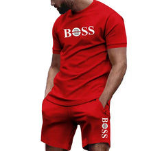 Men's two-piece sportswear, short sleeved T-shirt and pants set, running and fitness sportswear, summer