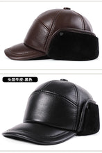 New Winter Cowhide Leather Warm Bomber Hats For Men Fur Wool Plush Thickened Coldproof Earmuffs Hats Natural Genuine Leather Cap