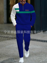 Mens Half Open Placket Zip Pullover   Casual Fashion Long Sleeve  Pants Set