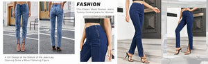 Curvy Slit Hem Jeans Women Slim Fit Stretch Pencil Pants Elastic High Waist Solid Color