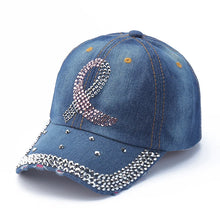 HOPE Believe Pink Ribbon Sparkly Denim Cap Breast Cancer Awareness Washed Dad Hats Rhinestone Bling Breast Cancer Survivor Gifts