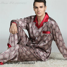 Plus Size Men's Sleepwear 2PCS Pajamas Set Spring Autumn Long Sleeve Trouser Pijamas Suit Loungewear Loose Silk Satin Home Wear
