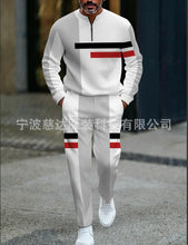 Mens Half Open Placket Zip Pullover   Casual Fashion Long Sleeve  Pants Set