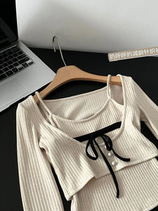 Fall Winter Two Piece Sets Cropped Sweater Pullovers Tops