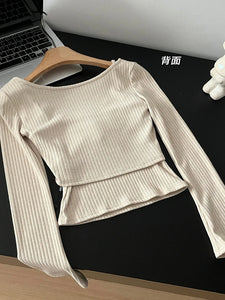 Fall Winter Two Piece Sets Cropped Sweater Pullovers Tops