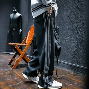 Straight Autumn and Winter Cotton Hip-hop Striped Trousers Male Sports Pants Wide Leg Men's Sweatpants Jogger Big Tall Man Long