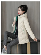 Winter Fashion Women Mid Length Down Cotton Jacket Loose Thick Warm Padded Coat Hooded Parkas