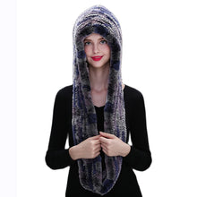 Winter Hats for Woman Fall Cap Warm Natural Fur Hat with Neck Scarves Bonnets Women Knitted Real Rex Rabbit Fur Hat Hooded Scarf