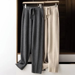 Cashmere Sweatpants Women Autumn Winter Fashion High Waisted Drawstring Warm Pants