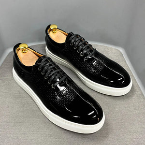 Men's Casual  Black Genuine Patent Leather High Quality Flats Italian Sneaker
