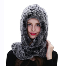 Winter Hats for Woman Fall Cap Warm Natural Fur Hat with Neck Scarves Bonnets Women Knitted Real Rex Rabbit Fur Hat Hooded Scarf