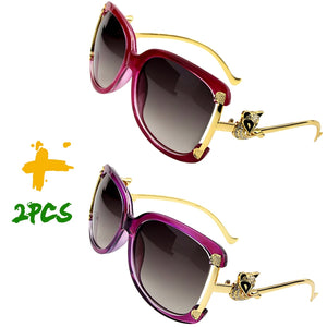 Sunglasses Women Oval Retro Alloy Frame Gold Fox Design