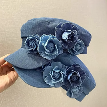Western Style Oversized Floral Beret, Navy Sun Hat with UV Protection & Breathable Design for Women/Unisex Casual Outdoor