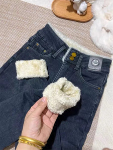 Warm Lambwool Slim Pencil Jeans Womens Skinny Plush Vaqueros Vintage High Waist Thicken Fleece Denim Pants Casual Velvet Legging