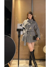 2025 Fall and Winter New Women Tops Coat Wool Blends Turn Down Collar Long Sleeve Double Breasted A Line Female Coats Clothing