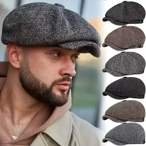 Hat Men Beret Cabbie Driving Hunting Caps Vintage Tweed Blinders Berets Flat Peaked Cap Street Hats for Men Women 55-60CM