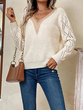 Autumn Winter Women's Sweater Fashion Knitted Long Sleeve Tops White Lace V-neck Pullovers Casual New In Knitwears 2024