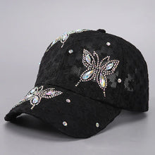 Summer Lace Flowers Baseball Caps for Women Butterfly Rhinestone Breathable Mesh Snapback Hat Hip Hop Hat Fashion Sun Hat Gorras