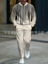 Mens Half Open Placket Zip Pullover   Casual Fashion Long Sleeve  Pants Set