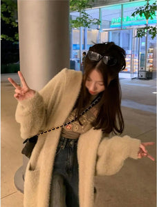 korean fashion hooded long cardigan women 2024 knitted long sleeve winter korean style clothes long sleeve knitwears fall pink