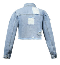 Woman Long Sleeve Ripped Short Denim Jacket Fashion Hipster Jeans Coat S-XL