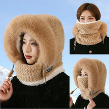 Winter Plush Hat for Women Warm Thick Hood with Scarf Mask Ear Protection Windproof Thermal Cap for Outdoor Cycling Riding