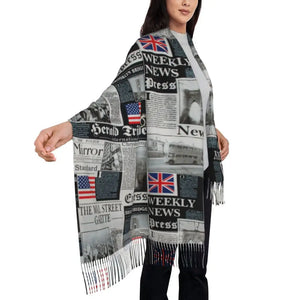 Custom UK Flag Tassel Scarf Women Winter Warm Shawl Wrap