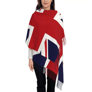 Custom UK Flag Tassel Scarf Women Winter Warm Shawl Wrap