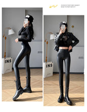 Autumn Winter Women's Leggings Pu Leather Pants Push Up Trousers Warm Black High Waist Tights