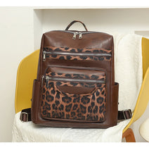 Soft Leopard Interior Compartment Fashion Backpacks Sewing Thread Large Capacity High Quality Bags for Women Pu Women's Handbags