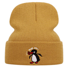 Cute penguin embroidered knitted hats for men and women, autumn and winter outdoor warm sports event woolen hats, bean hats