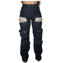 Wmstar 2025 Autumn Style Personalized Women Pants with Tassel Diamond Pieces Mid Waist Straight Leg Jeans Wholesale Dropshipping