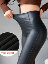 Autumn Winter Women's Leggings Pu Leather Pants Push Up Trousers Warm Black High Waist Tights