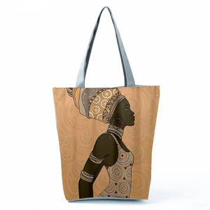 Golden Afro Woman Printed Handbags Pretty Fashion Shoulder Bag High Capacity Beach Bag